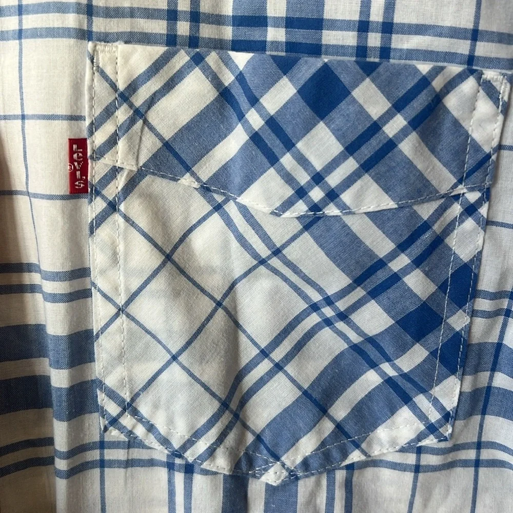 Levi’s Blue Plaid Button Down Shirt Men’s XL Short Sleeve Classic Casual